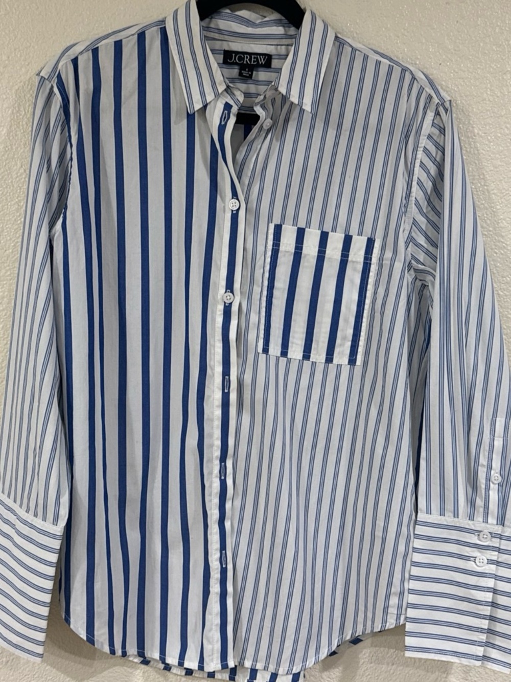 J. Crew Women’s White Shirt with Blue Vertical Stripes